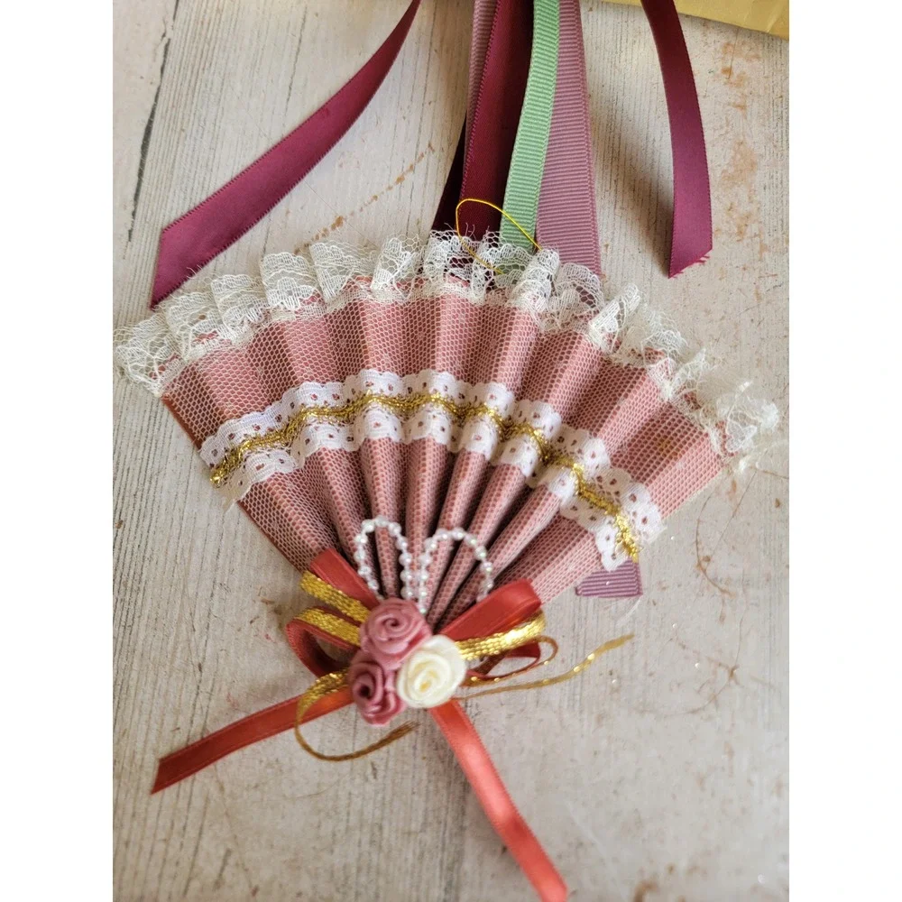Vintage Victorian Rose fan ornament Xmas floral Unique Home decor set